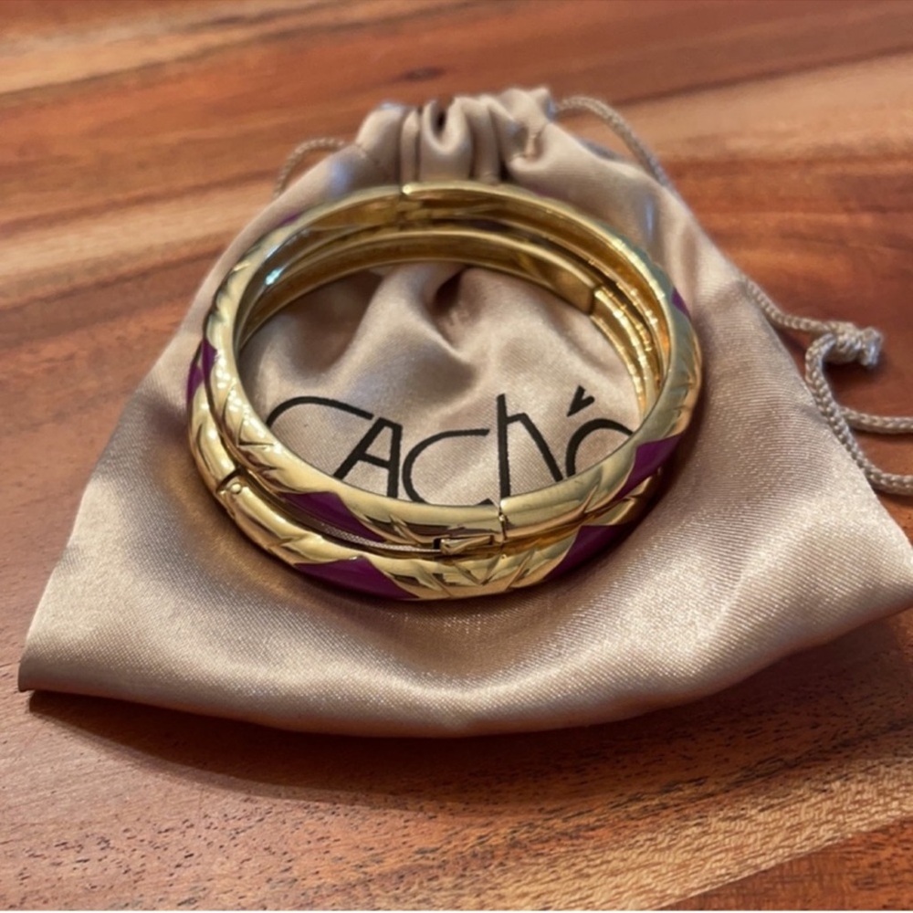 Cache Gold Bangles with Purple Highlights - Picture 8 of 10